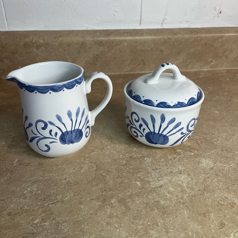 Corelle Ocean View Ceramic Creamer and Sugar Bowl Set